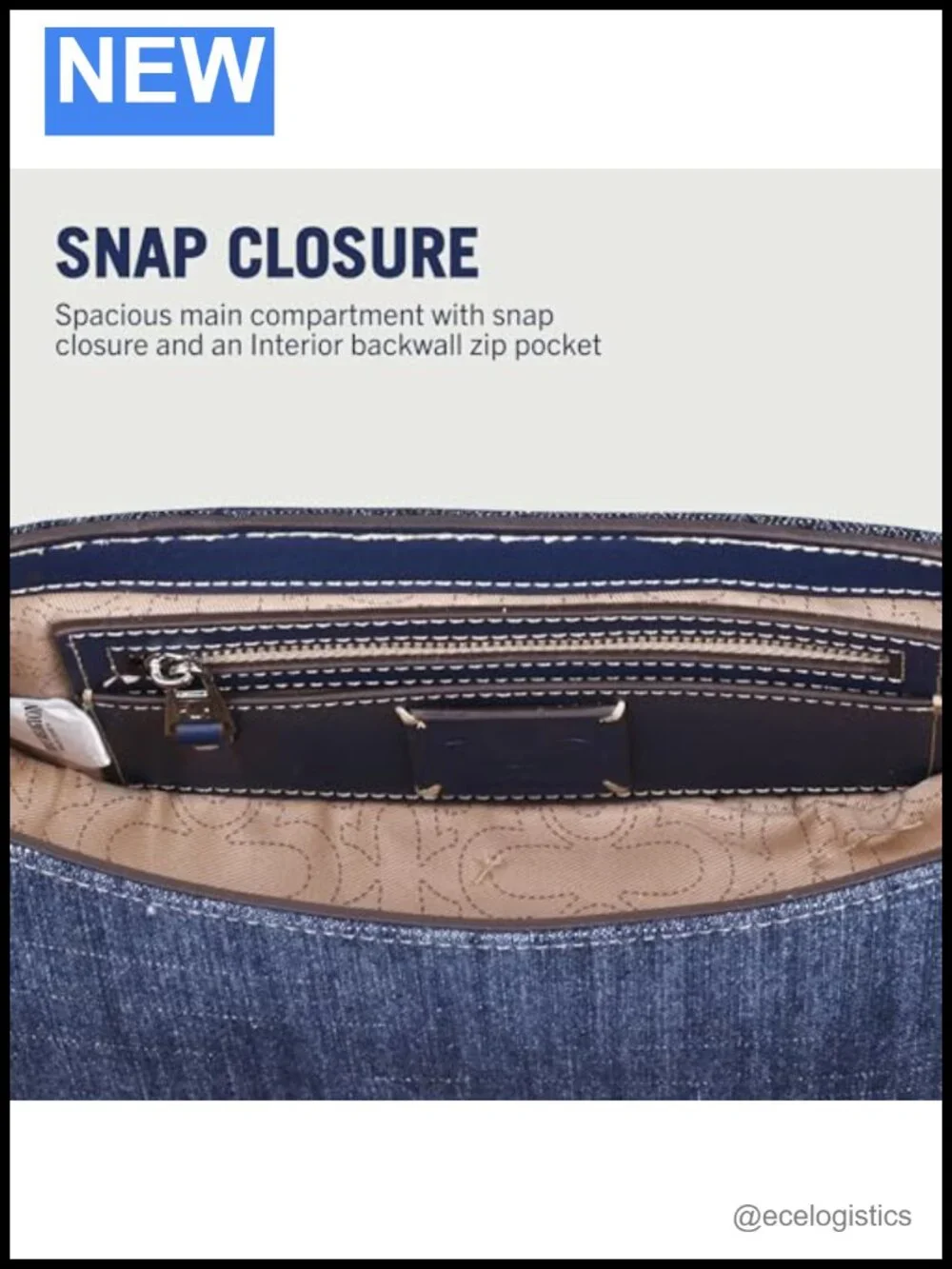 Denim Crossbody Bag with Adjustable Strap and Horseshoe Logo